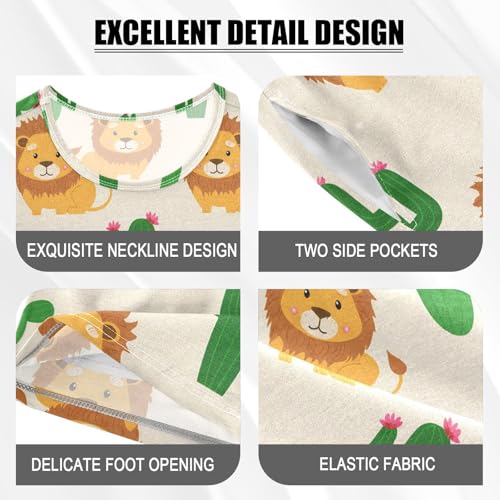Cartoon Lion Cactus Beige Pajama Set Short Sleeve Summer Pajamas Shorts Sets PJ Clothes Set Soft 5Y4
