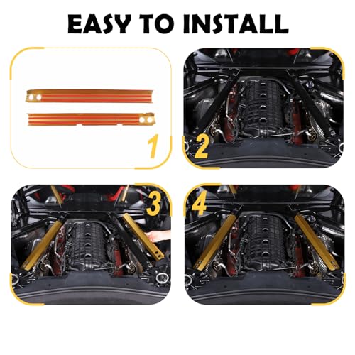 Image of CHEAYAR Engine Bay Panel Cover Compatible with Chevrolet Corvette C8 2020-2023, Engine Shroud Cover Panel Trims, C8 Accessories 2PCS (Engine Rod - Yellow)