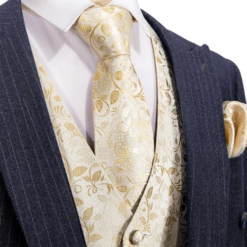 Men's Silk Wedding Waistcoat Set with Tie Pocket Square and Cufflinks for Suit or Tuxedo4