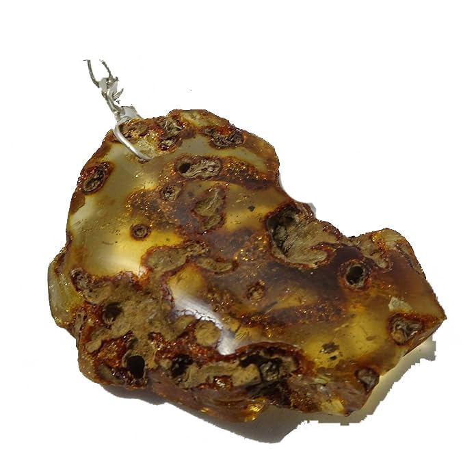 Genérico Pendentif en ambre naturel vert avec argent 925, pierre semi-précieuse brute, couleur miel, bijou artisanal de la République dominicaine