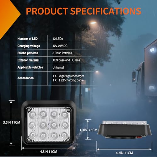 Image of Nilight 12LED Magnetic Wireless Trailer Lights 2PCS White | Rechargeable Portable Hazard Beacon Warning Light Emergency Strobe Light for Trucks Trailers Vehicles Cars Bus Surface Mount