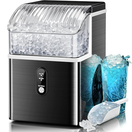 Image of Kismile Nugget Ice Makers Countertop,Portable Ice Machine with Crushed Ice, 35lbs /Day,Self-Cleaning,One-Click Operation for Home Use(Black)