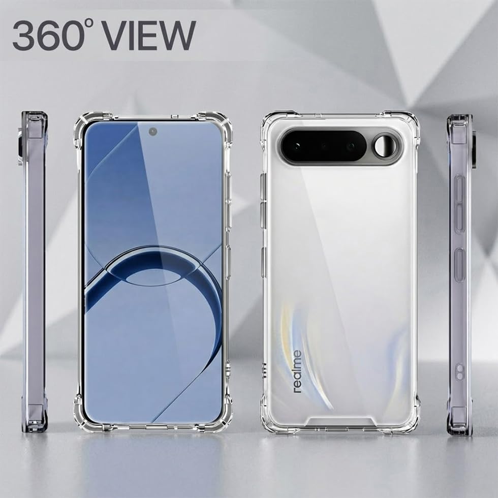 Image of Fashionury Clear Back Cover Case for Realme 16 5G | Anti-Yellow Acrylic Hard Back + Soft TPU Bumper | Shockproof 360 Protection | Slim Transparent Bumper Case (Clear)