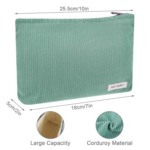 Cosmetic Bags for Women Makeup Bag Organizer Small Mini Makeup Pouch for Purse Corduroy Makeup Pouch Travel Cosmetic Bag Skin Care Bag with Metal Zipper for Travel Toiletry Girls Gift (Green) - Image 2