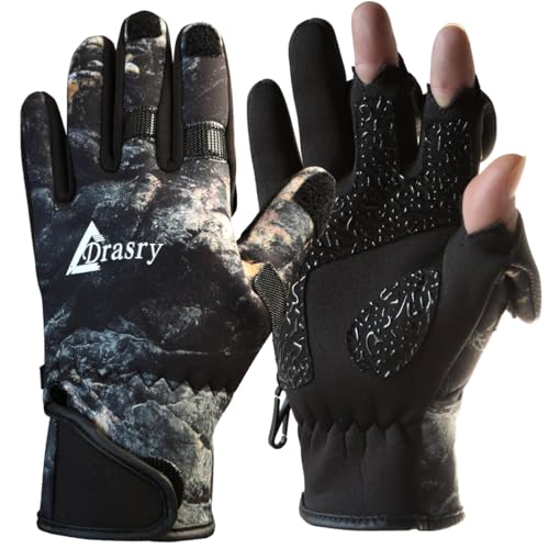 Drasry Stone Color Neoprene Ice Fishing Gloves Touchscreen 3 Cut Fingers Warm Cold Weather Suitable for Men and Women Fly Fishing Photography Motorcycle Running Shooting