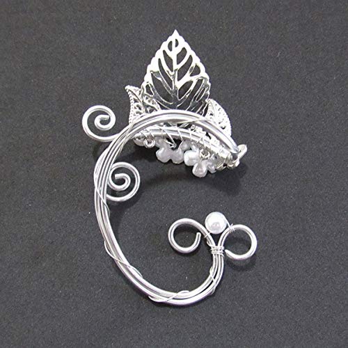 Sxnk7 Chic Elf Pearl Hollowed Flower Leaf Cosplay Fairy Ear Wrap Cuffs Earrings For Women Girls Wedding Jewelry 1 Pair (Butterfly Leaf Flower) #TOP6