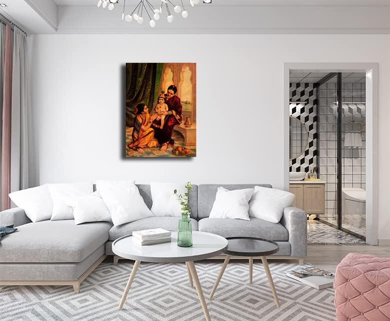Image of Sikhash Raja Ravi Varma Canvas Painting Classic Art, Indian Art, Famous Artist, Wall Painting for Living Room, Unframed, Size- 23x15 inches (58x38 cms, Yashoda Krishna, Pack of 1)