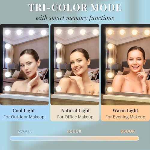 LUXFURNI 23 x 18 Hollywood Lighted Vanity Mirror with 15 Dimmable Bulbs and Touch Control