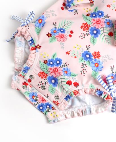 Image of RuffleButts Baby Girls UPF 50+ Sun Protection Floral Printed Long Sleeve One Piece Rash Guard Swimsuit with Zipper
