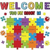 Pajean Welcome Bulletin Board Set with Puzzle Pieces for Classroom Decorations Chic Sign Cutouts Wall Art School Decor Educational Supplies Class Door Decoration You Fit Right in (Classic Color)
