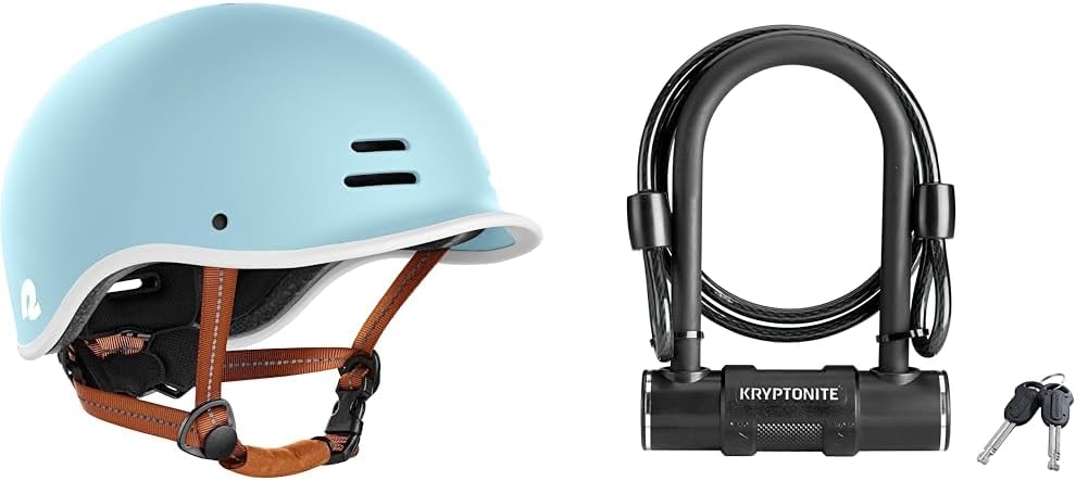 Retrospec Remi Adult Bike Helmet and Kryptonite Bike U-Lock with Braided Steel Cable, 12mm Shackle and 8mm x4ft Length Security Cable Bundle