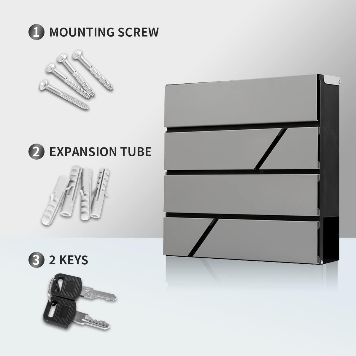 Mailbox Wall Mount,Large Capacity Locking Mailbox for Outside,Galvanized Steel Cover and Rust-Proof Metal Post Box with Newspaper Holder,14.6"x14.6"x4.3" Silver,MD025S