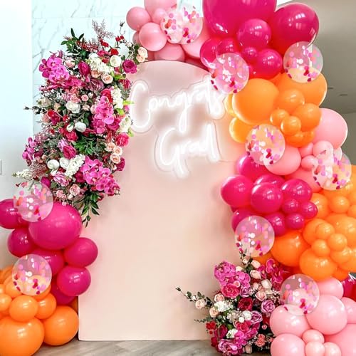 Image of BAUANOOY Pink and Orange Balloons, 60pcs 12 Inch Pink and Orange Party Decorations with Confetti Balloons for Bachelorette Tropical Luau Party Engagement Birthday Party Decorations