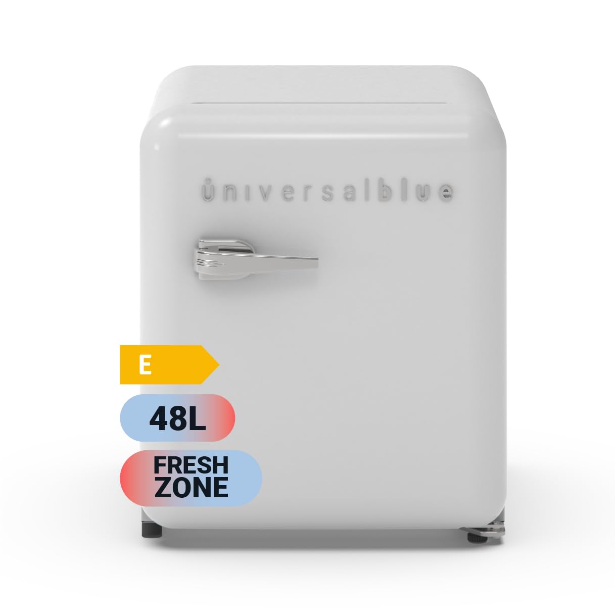 UNIVERSALBLUE Mini Bar 48 litros RETRO Blanco | Frigorífico Pequeño | Nevera Eléctrica | Mini Retro blanco | Minibar Vintage | Frigo Mini