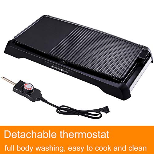Health And Home 2-In-1 Nonstick Indoor Smokeless Electric Griddle ,21 Inch Extra Large Surface With Slide-Out Drip Tray Oil Collection ,Adjustable 5-Level Thermostat,Family Size Electric Griddle #TOP5