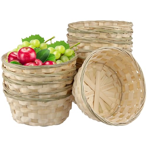 KOHAND 15 Pack 8 Inch Round Gift Baskets, Natural Bamboo Woven Basket Small Wicker Fruit Bread Baskets for Fruits, Vegetables, Snacks, Bread
