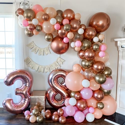 Image of Rose Gold Balloons, 60 Pcs 12 Inch Nude Pastel Pink Balloon, Beige Metallic Gold Matte White Balloon for Boho Wedding Bridal Shower Mother Day Princess Party Girl Women Birthday Baby Shower Decoration
