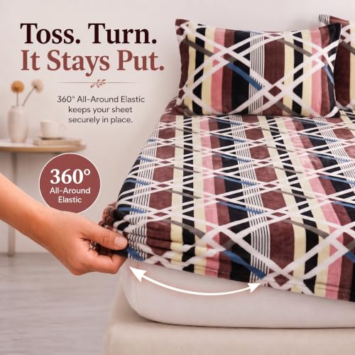 Image of HOMEKART 280 GSM Warm Fitted Bedsheet for Double Bed, Soft Winter Mattress Sheet, Cozy Stretchable Fitted Bed Cover with Elastic, Comfortable & Durable Bedding, Slate Grey, Double (78 x 72 + 8)