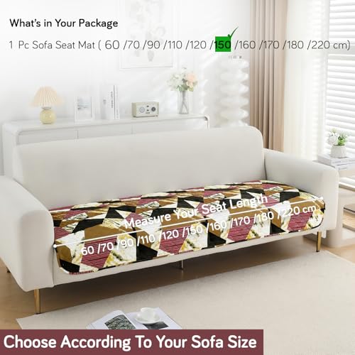 Image of HOKIPO 'Elira Series' Water Repellent + Waterproof Quilted Sofa Mats | Make Your Own Sofa Cover Set | Length 150cm - Wine Abstract Geometry (AR-5246-C5)