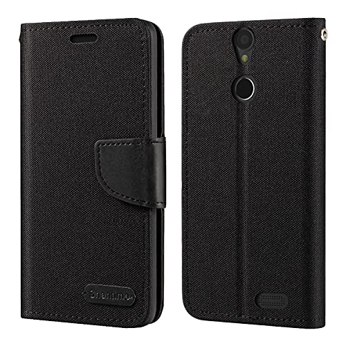 Shantime Étui Portefeuille Tissu Oxford Compatible avec Vernee Thor, Coque Magnétique Durable avec Fentes Cartes et Support(Noir)