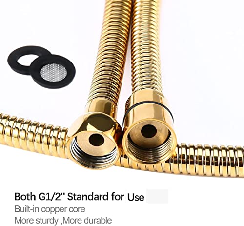 Oupukle Shower Hose Gold 1.5 m Long Stainless Steel Shower Hose Flexible Explosion Protection for All Shower Heads (G1/2) Double Lock with Waterproof Tape Golden - Image 4