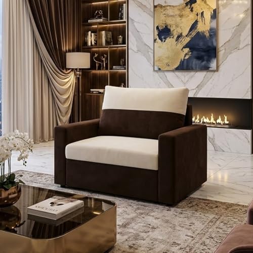 Image of SOCOZI Enrique 1 Seater Sofa Cum Bed | Soft Velvet Suede Fabric | Modern Convertible Design | Plush Comfort Seating for Living Room (Dark Brown-Cream)
