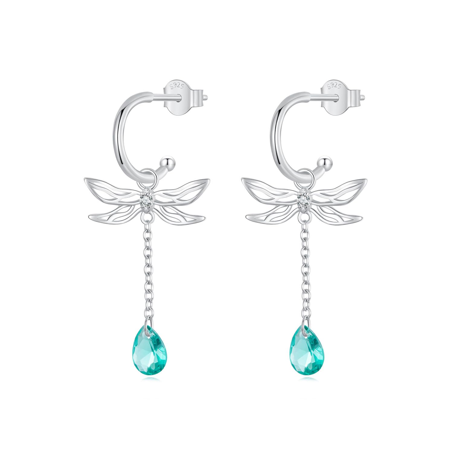 YCTTKDD Orecchini Pendenti con Pietra di Luna in Argento Sterling da Donna con Libellula