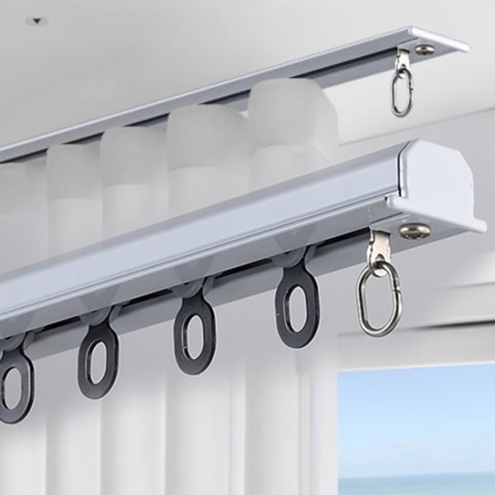 GTHTUHFD Invisible Curtain Track Set 1.8M/5.9Ft Recessed Ceiling Rail Silent Pulleys For Room Dividers Adjustable 1-/3.3-9.8Ft Hidden Curtain System,White-2.2m/7.2ft