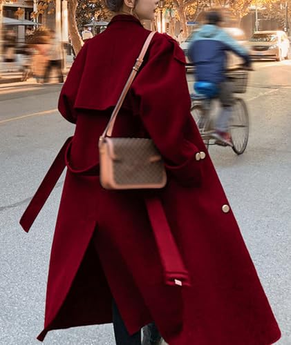 SEMATOMALA Women's Winter Double Breasted Midi Long Wool Blend Pea Coat Notched Lapel Oversized Trench Coat3