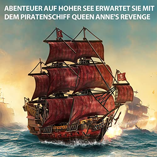 CubicFun 3D Puzzle Rot Black Pearl für Erwachsene Kinder Laser Queen-Anne’s-Revenge mit 391 Teilen,Piratenschiff Modellbau-Set für Zimmerdekoration,Geburtstagsgeschenk für Frauen Männer