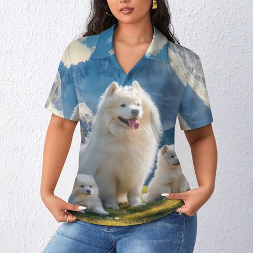 Polo de manga corta transpirable Samoyed Dogs Family casual moda mujer 2