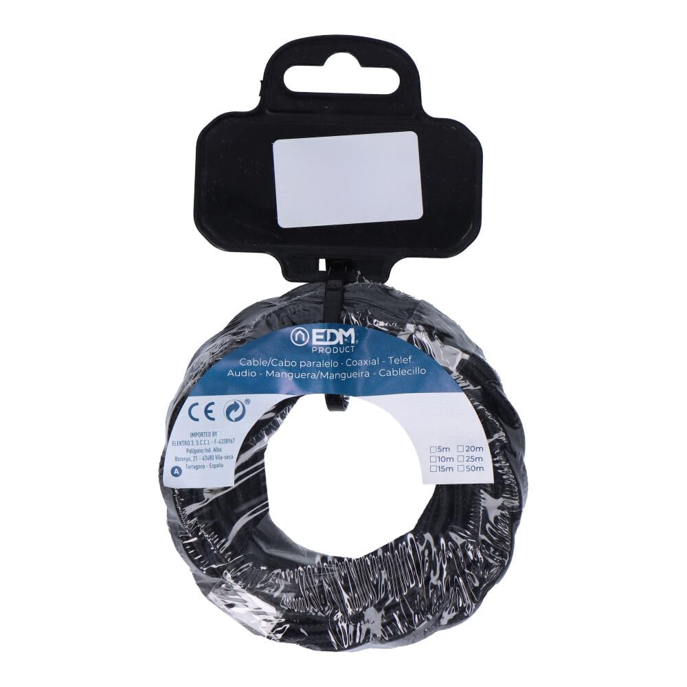 Zarivy TEXTILE BRAIDED CABLE 2x0.75mm C-41 SILK BLACK 5 m: elegant and durable, ideal for DIY projects and decoration. Perfect for creating a modern and sophisticated style in your spaces.