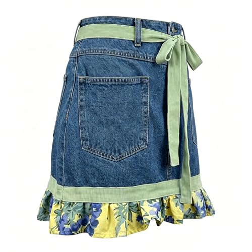 Denim Echo Ruffle Apron – Upcycled Vintage Jean with Floral