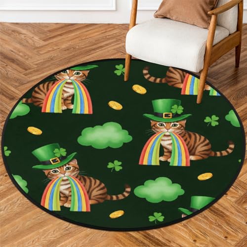 Tapis rond 90 cm chat de Saint-Patrick antidérapant et lavable