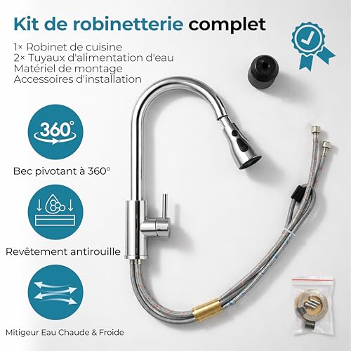 Mitigeur Cuisine Évier Arc Élevé MELTA avec 3 modes jet et tête extractible - 8