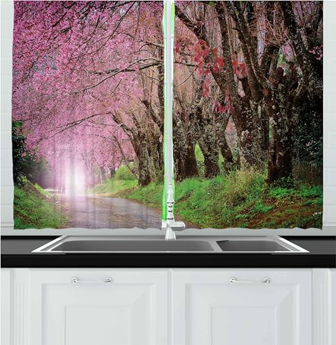 Ambesonne Japanese Garden Kitchen Curtains, 2-Piece, 55