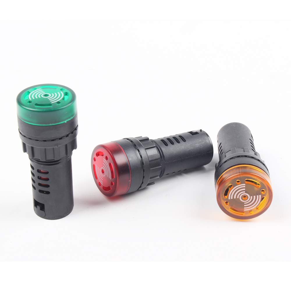 Indicatore luminoso rosso/giallo/verde con cicalino AC/DC 24V/220V, montaggio a pannello 22 mm, per pannello elettrico