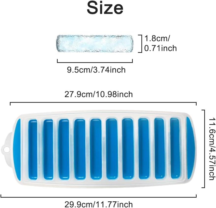 Water Bottle Ice Cube Tray with Easy Push and Pop Out Material, Silicone Narrow Ice Stick Cube Tray with Lid, Ideal for Sports and Water Bottles