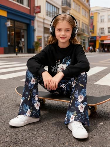 Image of Girls 2 Piece Outfits Long Sleeve Butterfly Sweatshirt & Flared Pants Fall Clothing Set Size 7-12 Years
