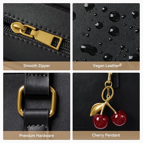 Image of BOSTANTEN Shoulder Bag with Cherry Charm Vegan Leather Purse for Women | Quiet Luxury Vintage Style, Structured Handbag, Handle Strap, Well-Organized Pockets, Versatile for Everyday Weekend Office