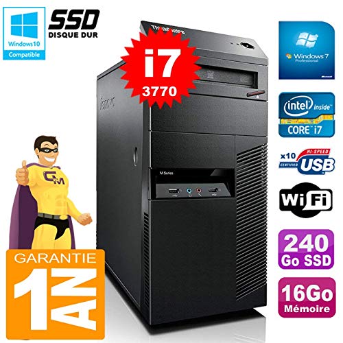 Lenovo PC Tour ThinkCentre M92p Core I7-3770 16 GB 240 Go SSD DVD burner WiFi W7 (Renewed)