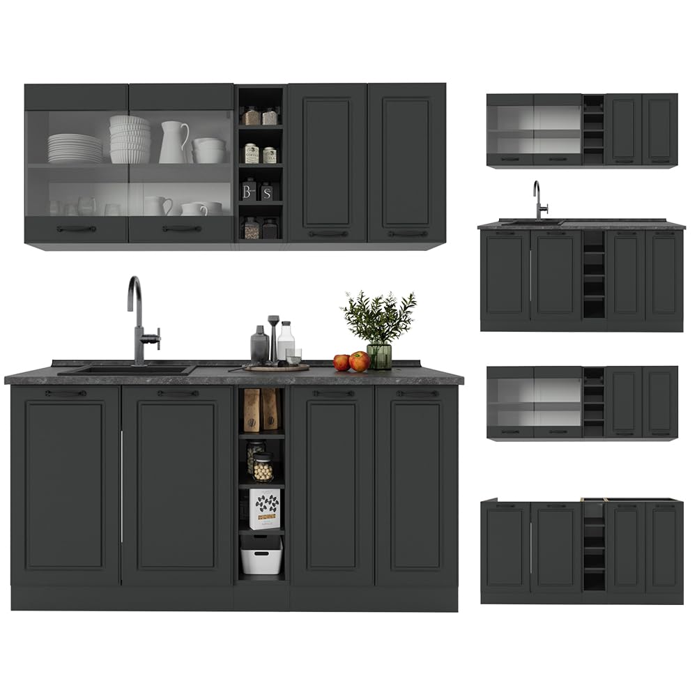 Vicco Singleküche R-Line, Anthrazit Landhaus/Anthrazit, 160 cm, AP Eiche, zur individuellen Erweiterung mit zusätzlichen Modulen geeignet