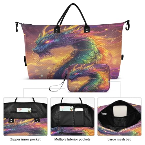 Weekender Bags Travel Duffel Gym Bag Dreamy Dragon Carry on Overnight Tote Bag with Toiletry Bag for Airplane Travel Trip Gym Yoga2