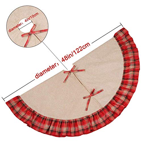 Deggod Burlap Christmas Tree Skirt With Hand-Sewn White Lace Decor, 48 Inches Country Jute Xmas Tree Base Cover Mat For Christmas Day New Year Holiday Indoor Outdoor Decoration (Burlap, 48 Inches) #TOP2