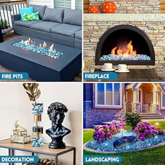 GasSaf 1/2 Inch Fire Glass Reflective Tempered Fireglass Cut Crushed FireGlass for Fire Pit, Fireplace, Replaces Existing Gas Logs & Lava Rocks (20 Pound)(Caribbean Blue Reflective).