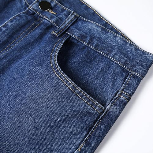 Mens Jeans Stretch Straight Fit Button Waist Denim Jeans Casual Comfy Dark Wash Jean Trousers with Pockets Streetwear3