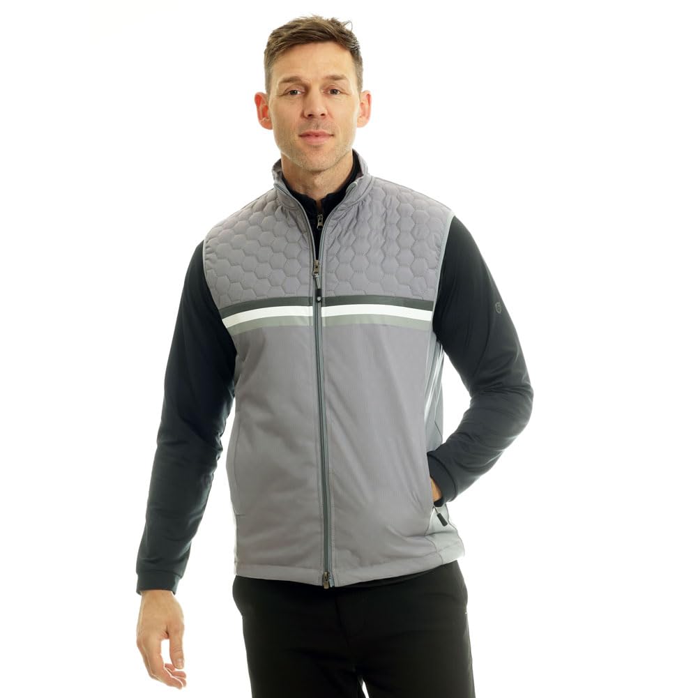 Island GREEN Men's Zip-Through Padded Quilted Gilet Vest, Grey, S, Model IGVST2371
