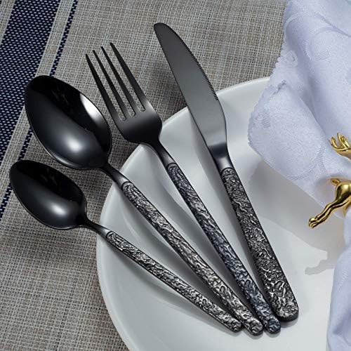 16 Piece Cutlery Set, Stainless Steel Flatware Silverware Set with Knives/Forks/Spoons/TeaSpoons, Service for 4, Mirror Polished,Rustproof,Dishwasher Safe zx-01 (Black)