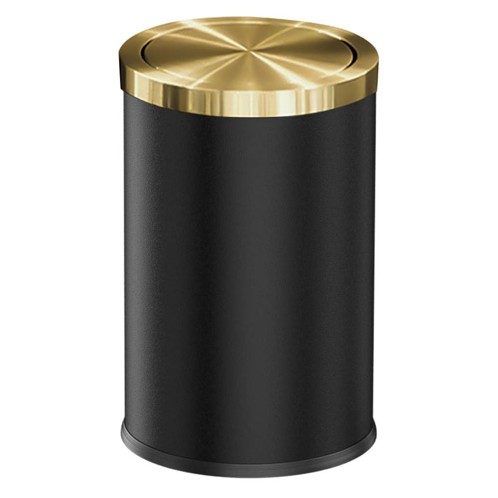 Stainless Steel Trash can,Bathroom Trash can with lid,Small Trash Can with Flipping Lid, 2.4gallon,Garbage cans for Bathroom, Living Room. Metallic Gold (BLACK)
