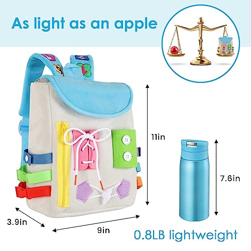 Image of Busy Board - Toddler Backpack with Buckles and Learning Activity Toys - Develop Fine Motor Skills and Basic Life Skills - Learn to Tie Shoes - Children's Travel Toy (Grey)
